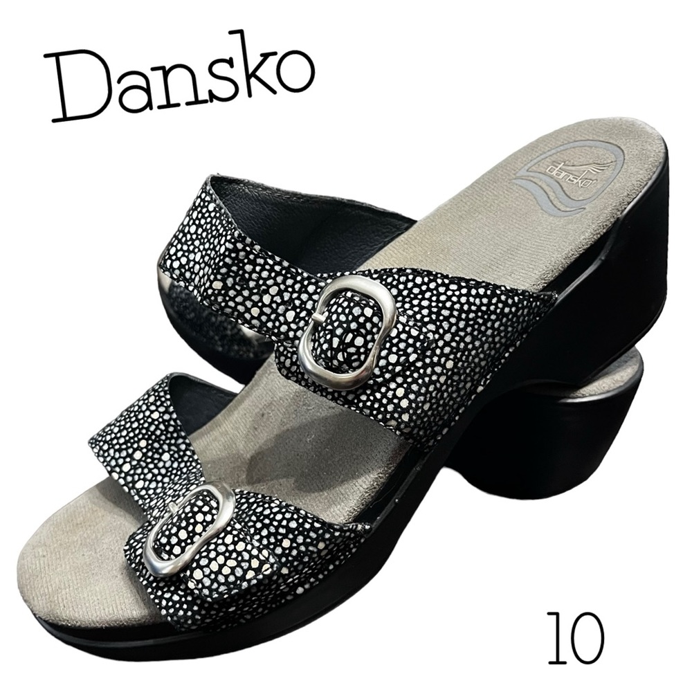 Dansko Sophie Black Silver Buckle Leather Pebbled motif size 42 or 10
